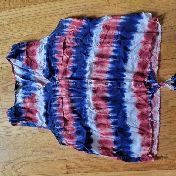 Rock & Republic Womens Tie-Dye Button-Down V-Neck Tank Top - Red White & Blue - - Picture 4 of 6